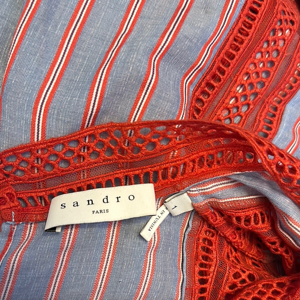 Sandro Red and Blue Striped Women's Top - Picture 7 of 8